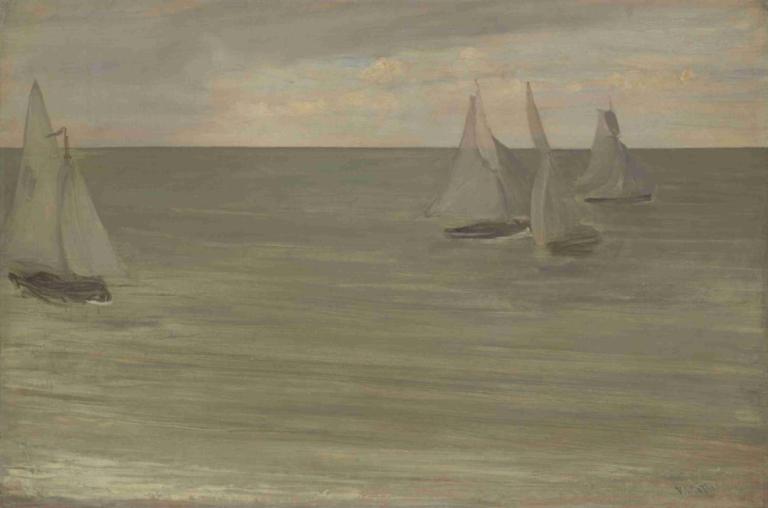 Trouville (Grey and Green, the Silver Sea),トゥルーヴィル（灰色と緑、銀色の海）,James McNeill Whistler,ジェームズ・マクニール・ホイッスラー,油絵,油絵