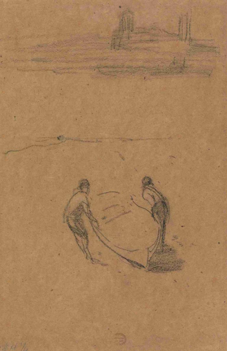 Two Men and a Boat,二人の男と一艘のボート,James McNeill Whistler,ジェームズ・マクニール・ホイッスラー,スケッチ,スケッチ, 従来のメディア, 男の子1名, モノクロ