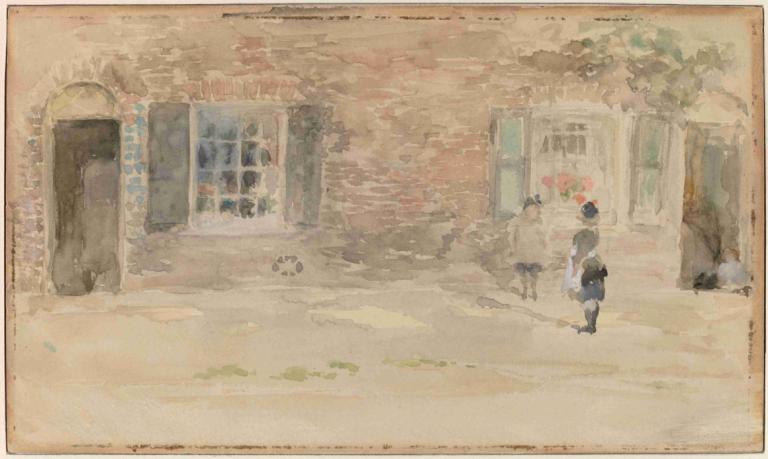 Village Shop, Chelsea,빌리지 숍, 첼시,James McNeill Whistler,제임스 맥닐 휘슬러,오일 페인팅,오일 페인팅, 여자 1명, 가방, 옥외, 건물, 도로, 걷는