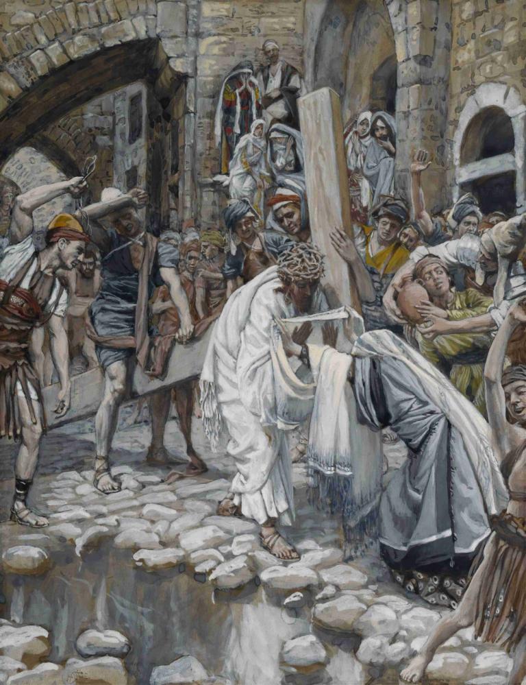 A Holy Woman Wipes the Face of Jesus,En hellig kvinne tørker Jesu ansikt,James Tissot,Oljemaleri,Oljemaleri