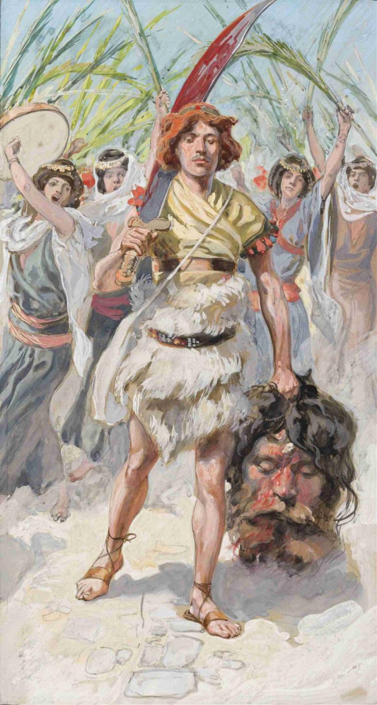 David Takes the Head of Goliath to Jerusalem,James Tissot,Oil Painting,Oil Painting, multiple boys