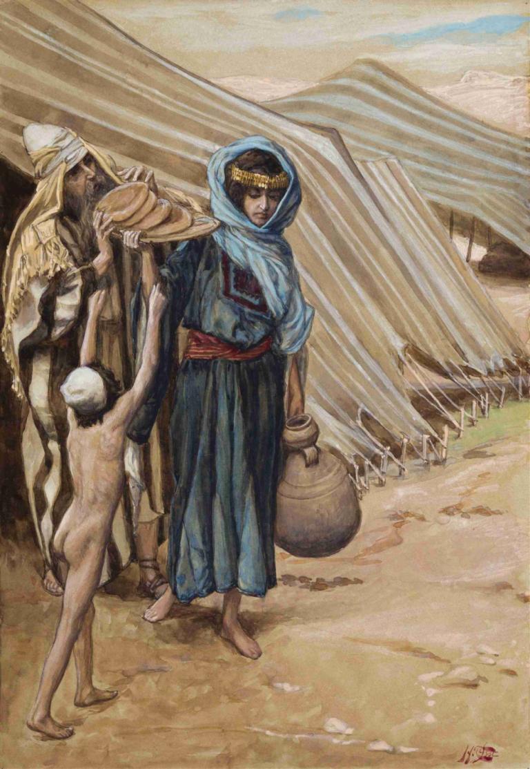 Hagar Departeth From Abraham,Agar se separa de Abraham,James Tissot,Pintura al óleo,Pintura al óleo