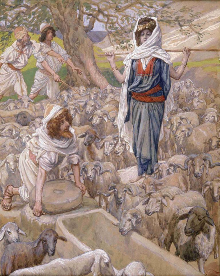 Jacob and Rachel at the Well,Iacov și Rahela la fântână,James Tissot,Pictura in ulei,Pictura in ulei