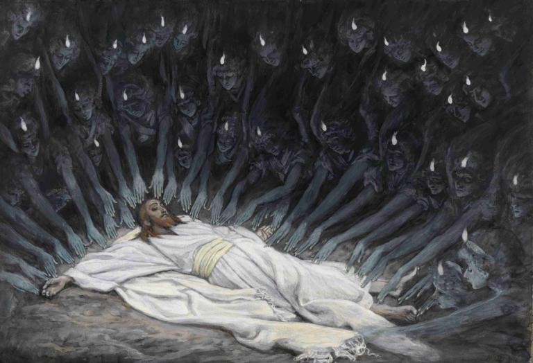 Jesus Ministered to by Angels,James Tissot,Oil Painting,Oil Painting, lying, candle, on back, robe