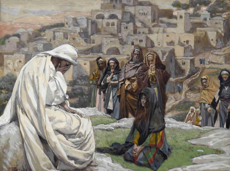 Jesus Wept,James Tissot,Oil Painting,Oil Painting, fine art parody, multiple boys, traditional media, 6+boys