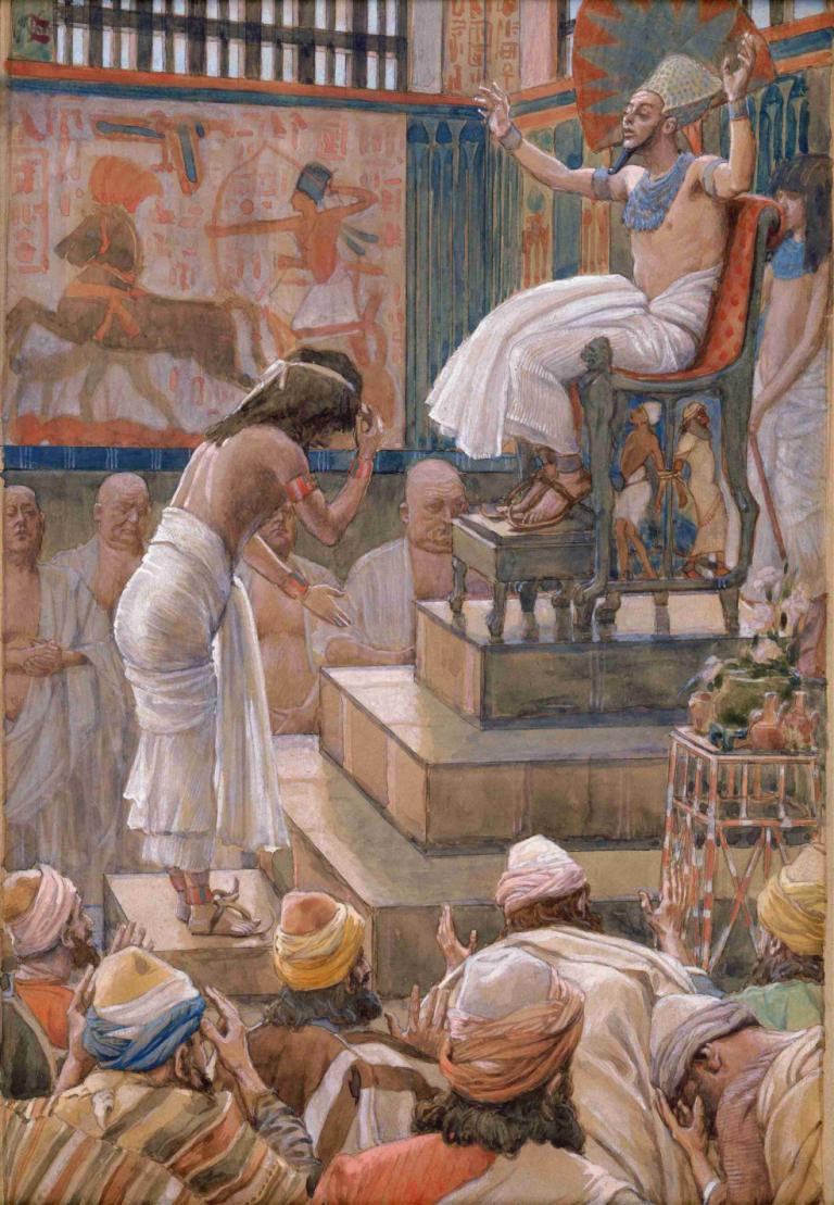 Joseph and His Brethren Welcomed by Pharaoh,Faraon sprejme Jožefa in njegove brate,James Tissot,Oljna slika