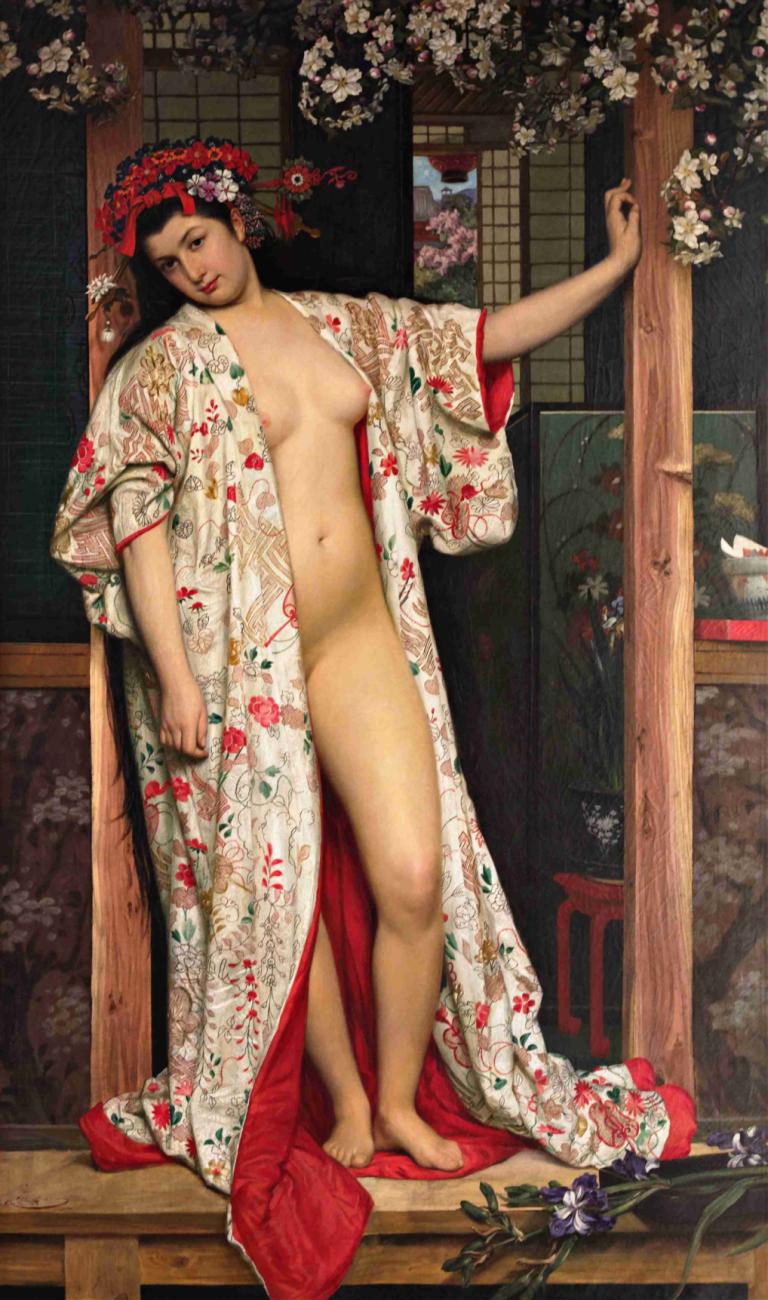 La Japonaise Au Bain,James Tissot,Peinture à l'huile,Peinture à l'huile, 1fille, solo, parodie des beaux-arts