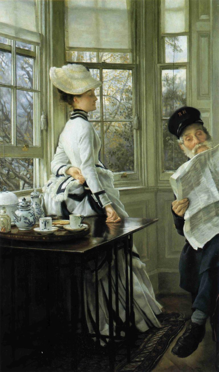 Reading the News,Lesen der Nachrichten,James Tissot,Ölgemälde,Ölgemälde, mehrere Jungen, Hut