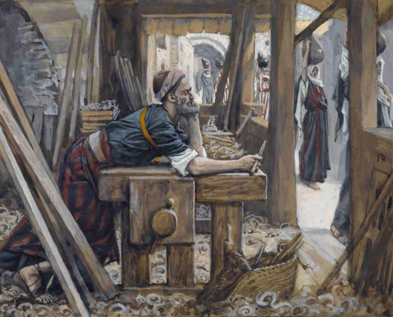 The Anxiety of Saint Joseph,聖ヨセフの不安,James Tissot,ジェームズ・ティソ,油絵,油絵, 顔の毛, 男性の焦点, 男の子1名, 美術パロディ, あごひげ, 従来のメディア