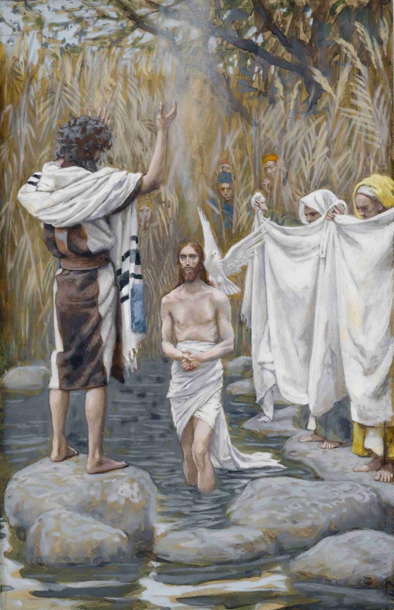 The Baptism of Jesus,예수님의 세례,James Tissot,제임스 티소,오일 페인팅,오일 페인팅, 여러 소년, 미술 패러디, 수염, 얼굴 털, 물, 남성 집중, 자연, 나무