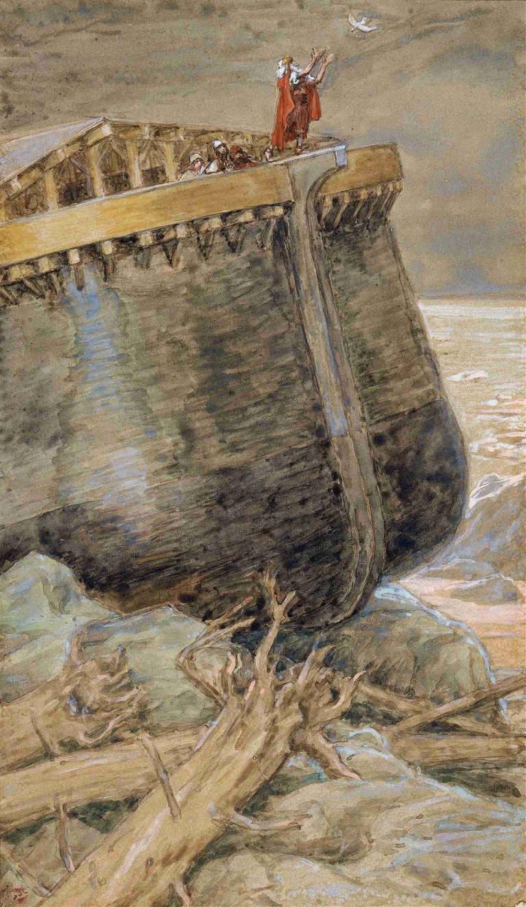 The Dove Returns to Noah,Kyyhkynen palaa Nooan luo,James Tissot,Öljymaalaus,Öljymaalaus, vesikulkuneuvot