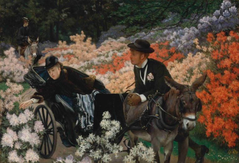 The Morning Ride,Η πρωινή βόλτα,James Tissot,Ελαιογραφία,Ελαιογραφία, ιππασία, άλογο, λουλούδι, καπέλο