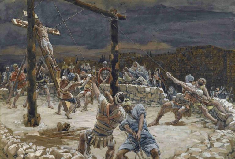 The Raising of the Cross,James Tissot,Oil Painting,Oil Painting, weapon, war, 6+boys, gun, multiple boys