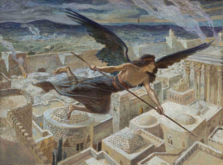 The Slaying of the Assyrians,James Tissot,Oil Painting,Oil Painting, wings, flying, solo, 1boy