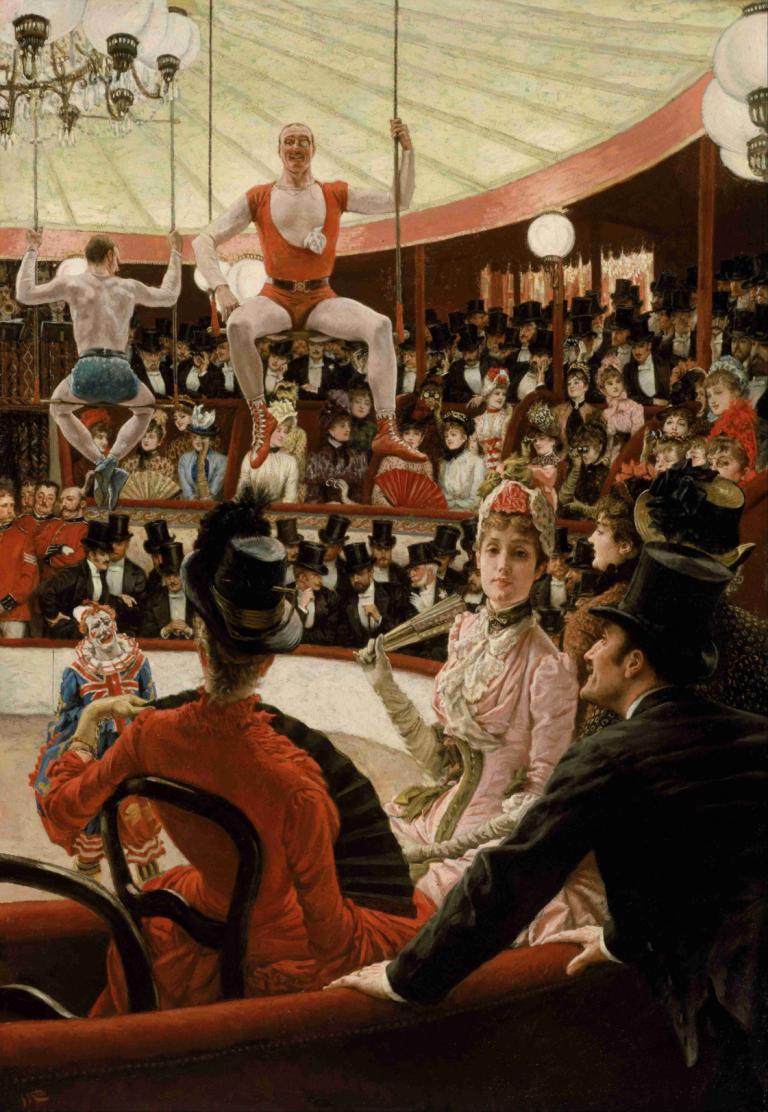 Women Of Paris- The Circus Lover,James Tissot,Oil Painting,Oil Painting, multiple boys, hat, 6+boys