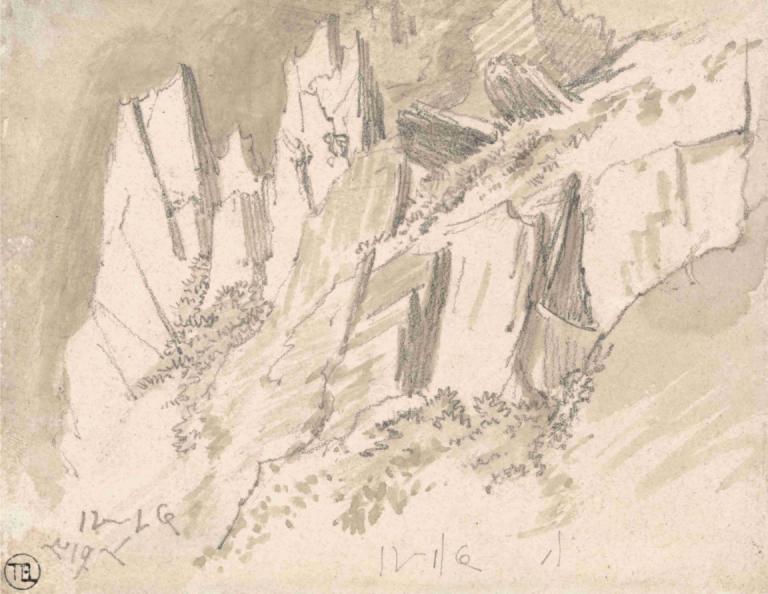 A Craggy Hillside,Những sườn núi gập ghềnh,James Ward,James Ward.,Phác thảo,Phác thảo, cây, thiên nhiên