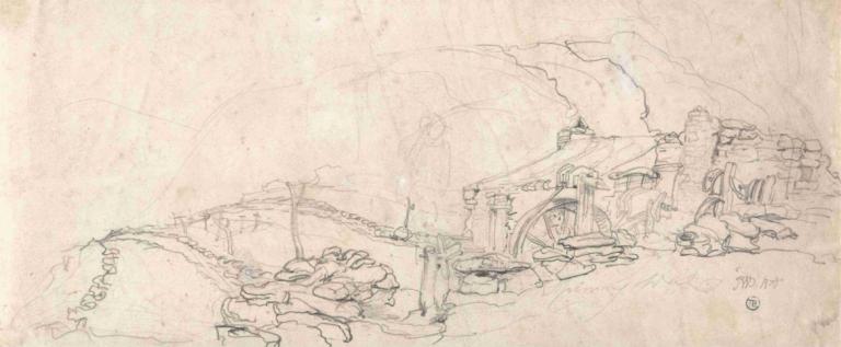 A Mill,James Ward,Sketch,Sketch, monochrome, sketch, 1girl, traditional media, ground vehicle, motor vehicle