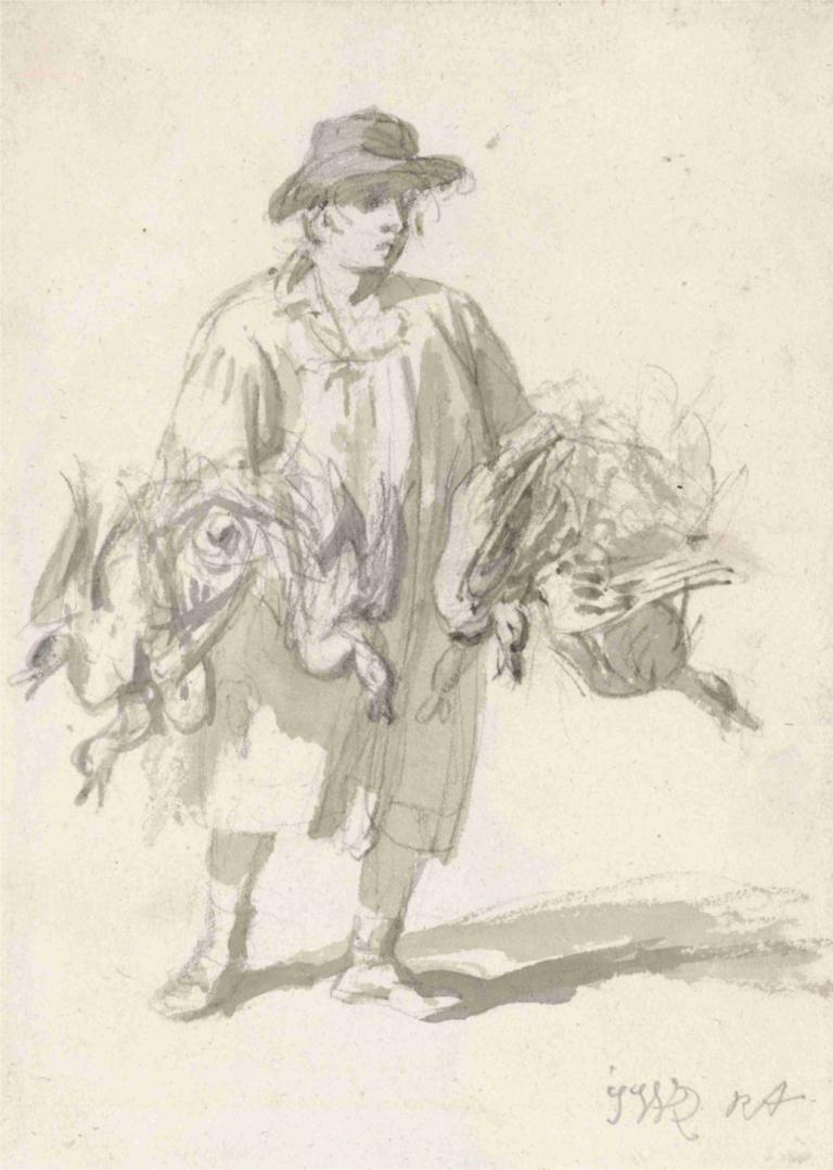 A Rustic Carrying Ducks,Un rustique transportant des canards,James Ward,Croquis,Croquis, monochrome, solo