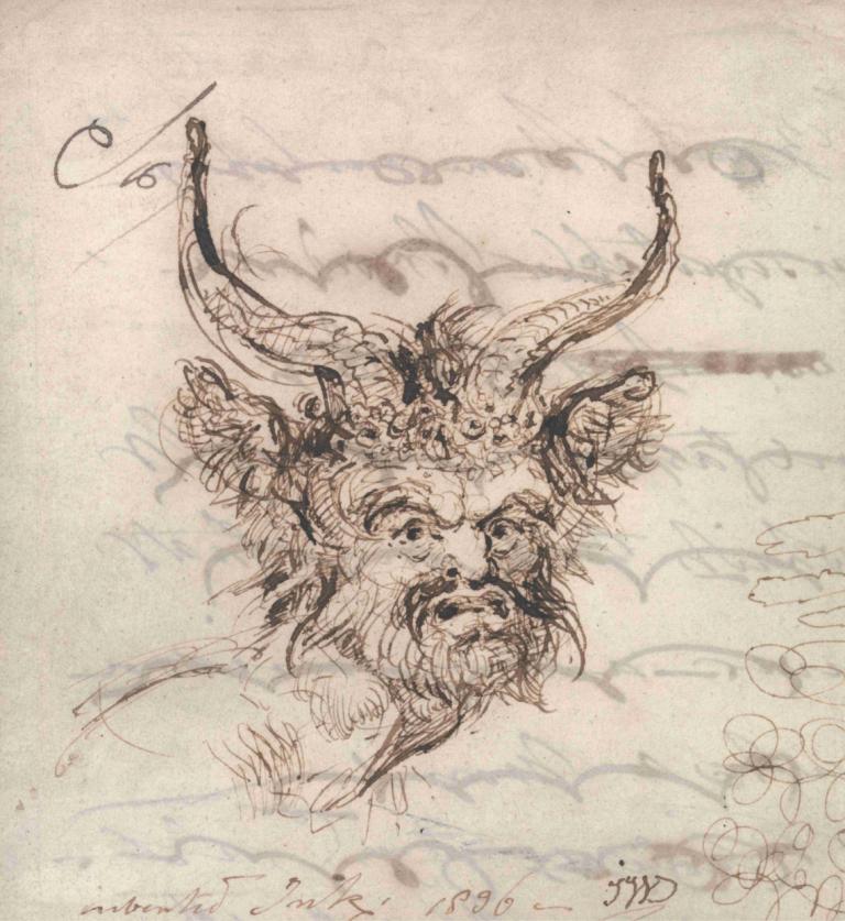 A Satyr's Head,Une tête de satyre,James Ward,Croquis,Croquis, monochrome, pas d'humains, médias traditionnels