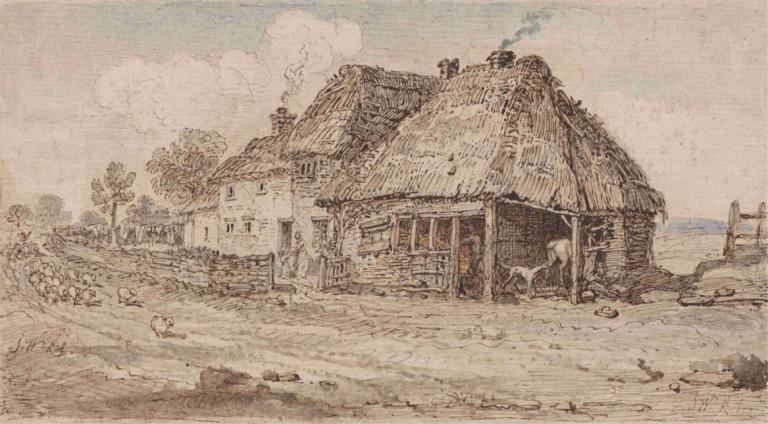 Cottage and Farm Buildings,Hytte og gårdsbygninger,James Ward,Kobberplate Etsning,Kobberplate Etsning, natur