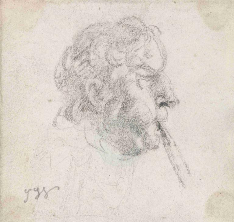 Head of a Man Blowing a Pipe,Kopf eines Mannes, der ein Rohr bläst,James Ward,Skizze,Skizze, einfarbig