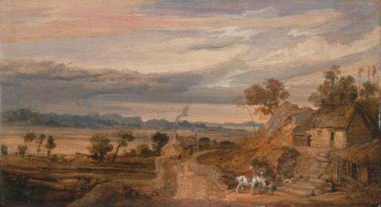 Landscape with Cottages,Lanskap dengan Cottage,James Ward,Lukisan cat minyak,Lukisan cat minyak, pemandangan