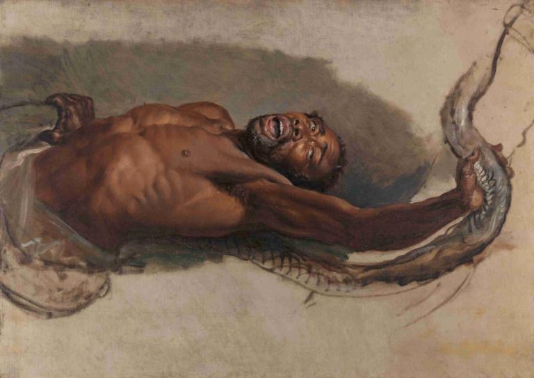 Man Struggling with a Boa Constrictor, Study for 'The Liboya Serpent Seizing His Prey',Moški