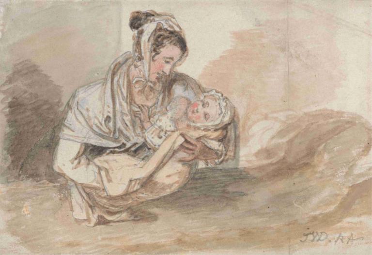 Mother and Infant,Ibu dan Bayi,James Ward,Sketsa Warna,Sketsa Warna, Sayang, banyak gadis, wanita tua