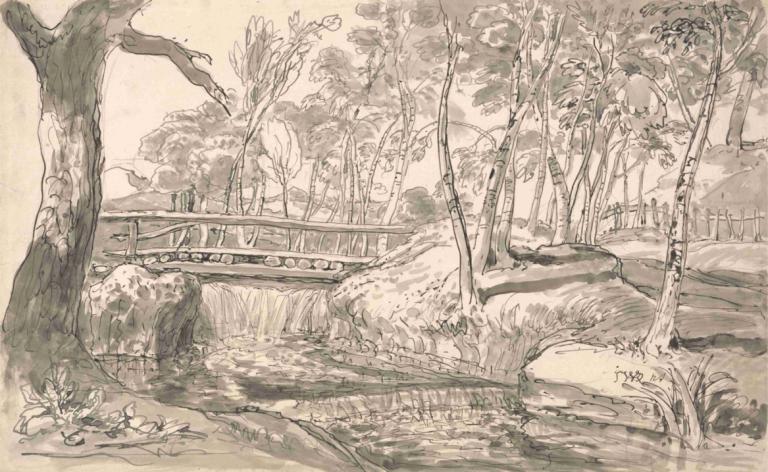 River Landscape with a Waterfall,有瀑布的河流景观,James Ward,詹姆斯-沃德,铜版画,铜版画, 树, 没有人类, 单色, 风景, 河, 桥, 自然, 户外, 传统媒体, 水