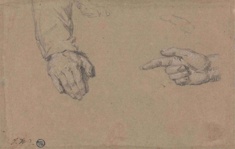 Studies of Hands,Studi tentang Tangan,James Ward,Sketsa,Sketsa, media tradisional, satu warna, menunjuk