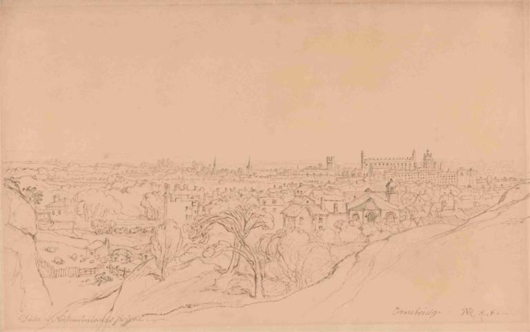 Study for the View of Cambridge from Castle Hill,James Ward,Sketch,Sketch, tree, monochrome, scenery