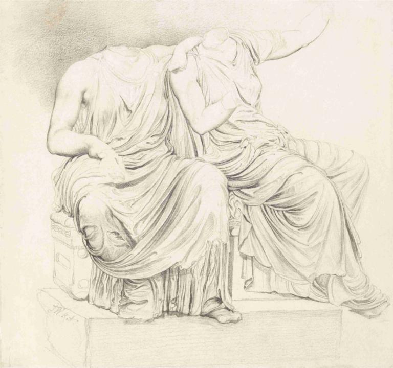 Study of Two Headless Classical Statues,Studi Tentang Dua Patung Klasik Tanpa Kepala,James Ward,Sketsa,Sketsa