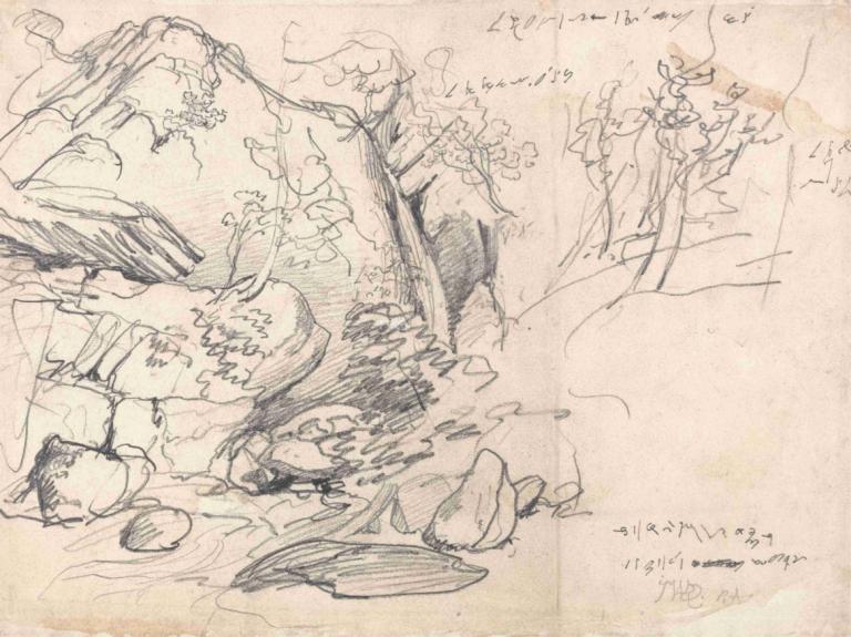 Study of a Mountain with Trees,Исследование горы с деревьями,James Ward,Джеймс Уорд,Эскиз,Эскиз, дерево