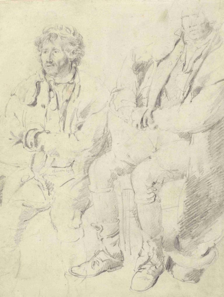 Two Studies of a Seated Man,Dua Studi tentang Seorang Pria yang Sedang Duduk,James Ward,Sketsa,Sketsa