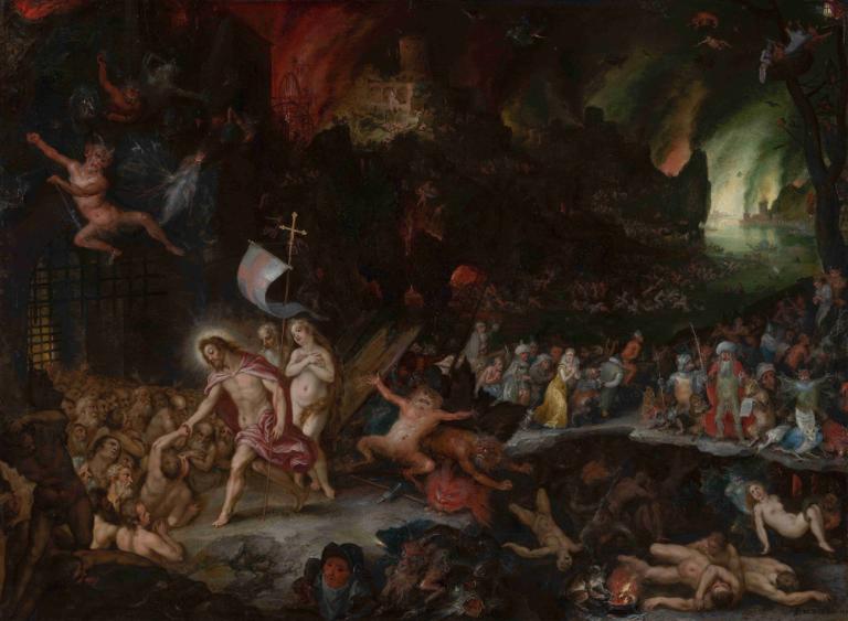 Christ's Descent into Limbo,Jan Brueghel The Elder,Oil Painting,Oil Painting, fine art parody, nude