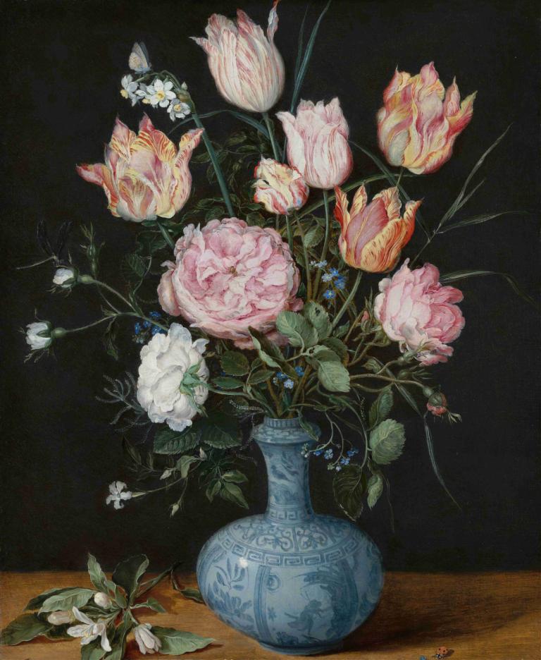 Flowers in a Wan-Li Vase,Wan-Li Vazoda Çiçekler,Jan Brueghel The Elder,Yağlı boya,Yağlı boya, çiçek