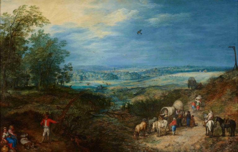 Landscape with Peasants,น้ําภูเขากับเกษตรกร,Jan Brueghel The Elder,หยวน กวนอู บรุจิล,จิตรกรรมสีน้ำมัน