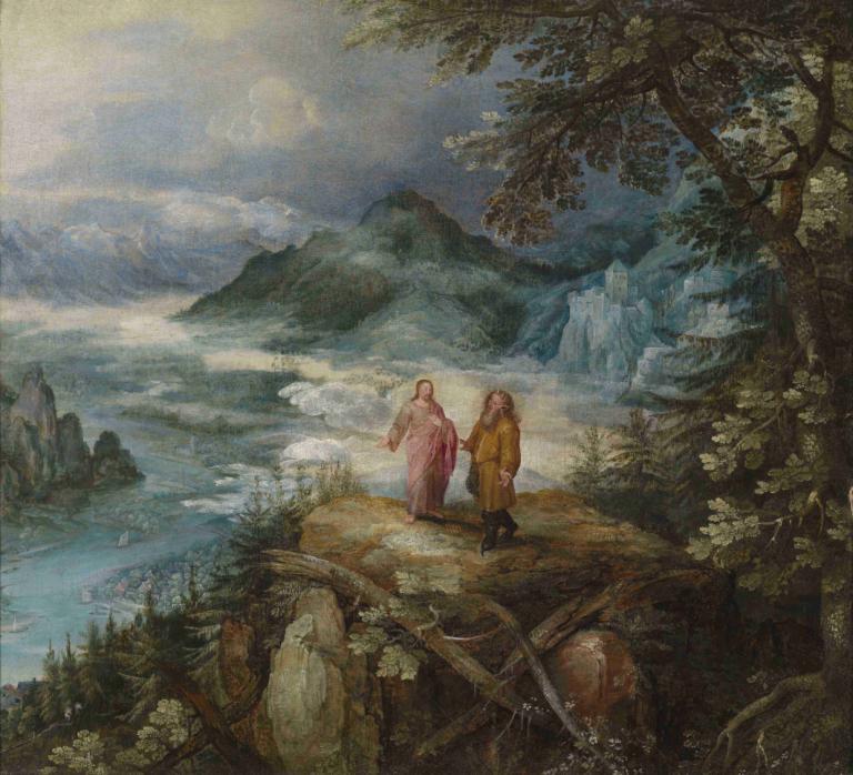 Mountain Landscape With The Temptation Of Christ,Paisaje montañoso con la tentación de Cristo