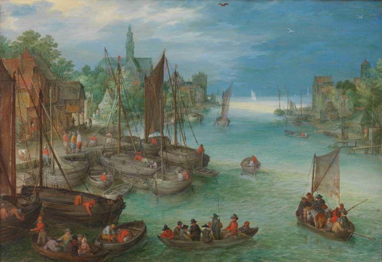 View of a City along a River,Pemandangan Kota di Sepanjang Sungai,Jan Brueghel The Elder