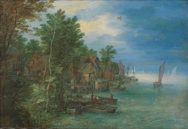 View of a Village along a River,Pemandangan Desa di Sepanjang Sungai,Jan Brueghel The Elder