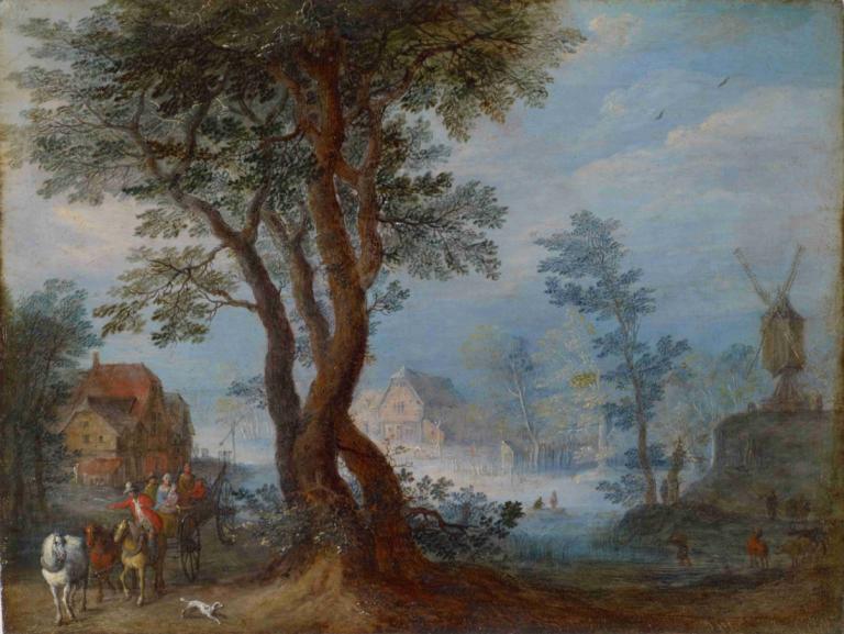 Village Landscape with Staffage Figures,Lanskap Desa dengan Figur Staf,Jan Brueghel The Elder