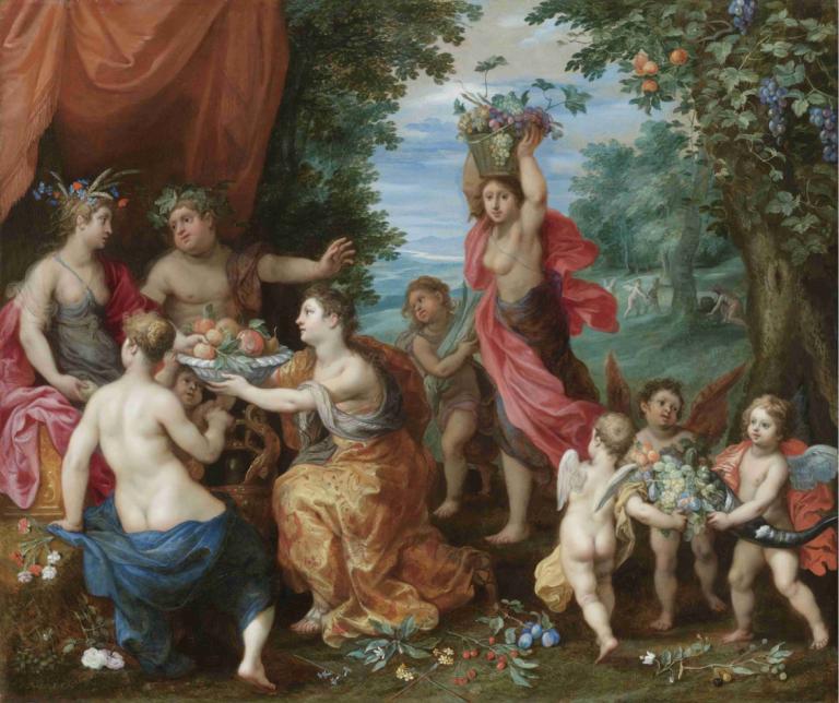 A Bacchanal With Ceres, Bacchus And Venus,与塞蕾丝、巴克斯和维纳斯共舞的巴克斯音乐会,Jan Brueghel the Younger,青年扬-勃鲁盖尔,油画,油画, 美术模仿