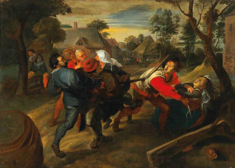 A Village Brawl,Bójka w wiosce,Jan Brueghel the Younger,Jan Brueghel Młodszy,Obraz olejny,Obraz olejny