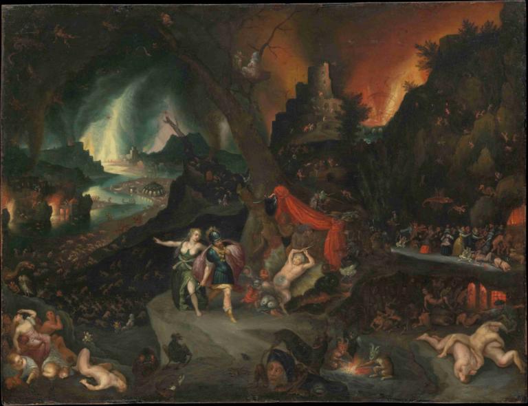 Aeneas and The Sibyl in The Underworld,Jan Brueghel the Younger,Oil Painting,Oil Painting, fine art parody