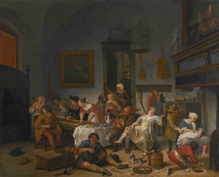 A Tavern Interior With People Drinking And Music-Making