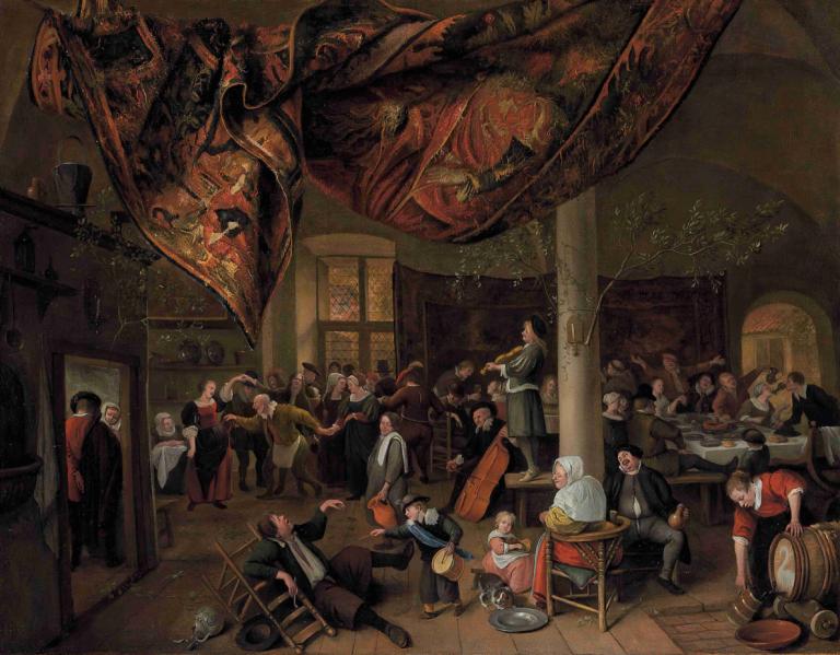 A Village Wedding,Una boda de pueblo,Jan Steen,Pintura al óleo,Pintura al óleo, varios chicos, 6+chicos