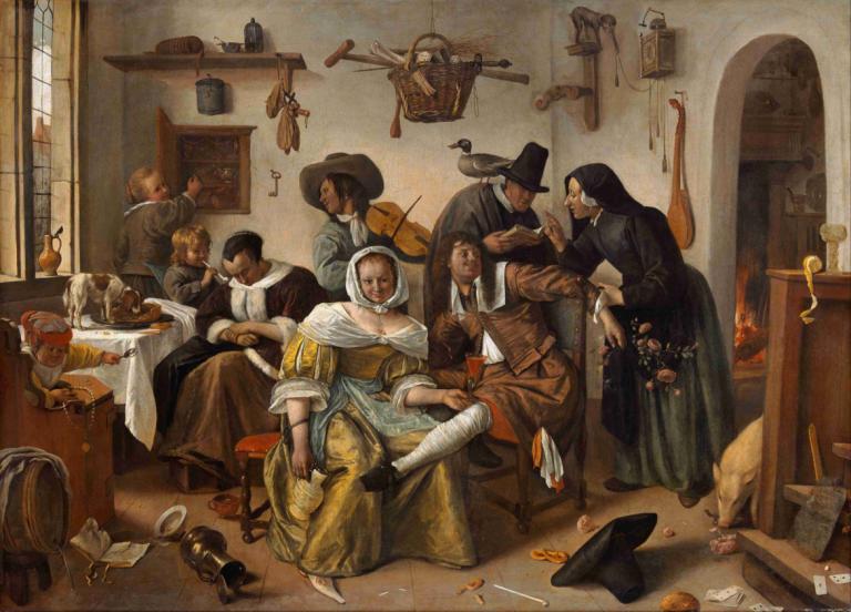 Beware of Luxury,Cuidado con el lujo,Jan Steen,Pintura al óleo,Pintura al óleo, parodia de bellas artes