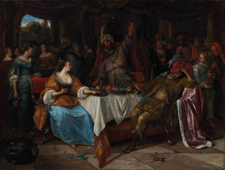 Esther, Ahasuerus, and Haman,Ê-xơ-tê, A-suê-ru, Ha-man,Jan Steen,- Jane Steyn.,Tranh sơn dầu,Tranh sơn dầu