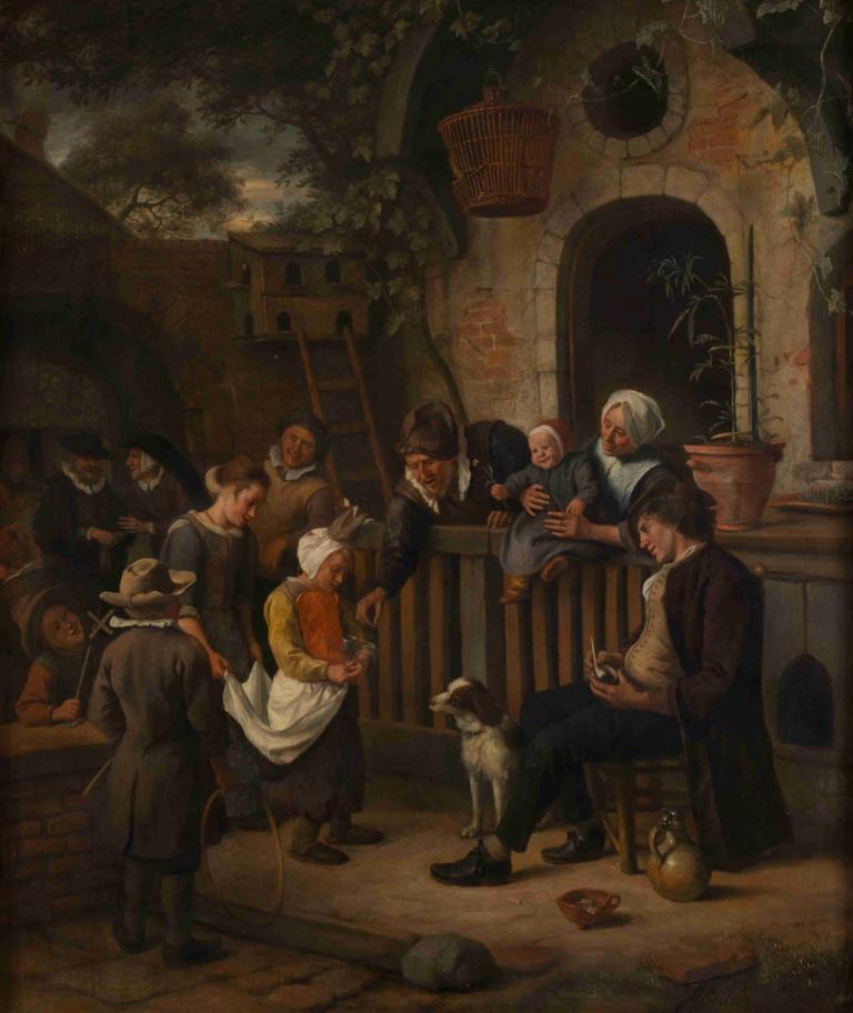 Le petit quêteur,De kleine zoeker,Jan Steen,Olieverf,Olieverf, parodie op beeldende kunst, oud