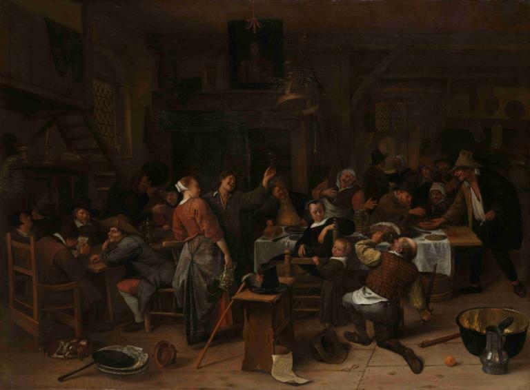 Prince’s Day,Prinsjesdag,Jan Steen,Olieverf,Olieverf, parodie op beeldende kunst, binnenshuis